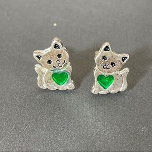 Vintage Silver Tone Green Sapphire Stud Earrings